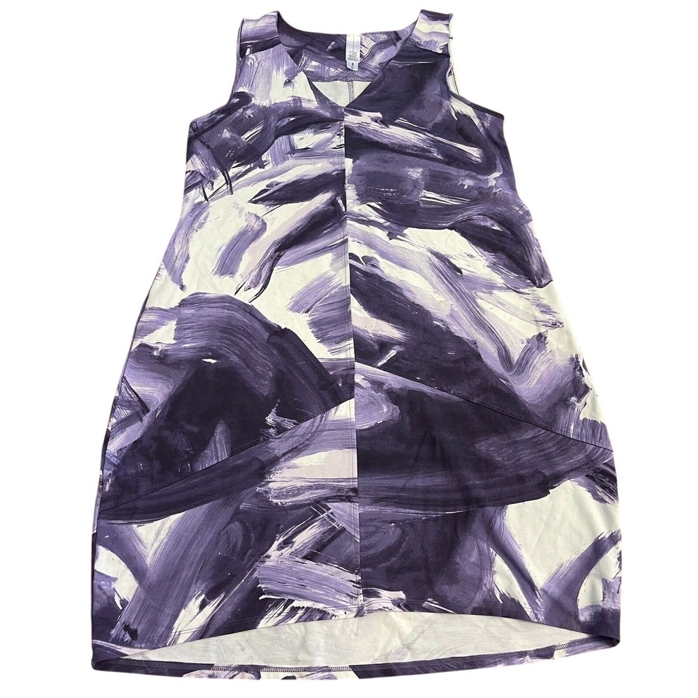 MarlaWynne Purple Abstract Print Sleeveless V-Neck Pocket Dress S Brushstroke